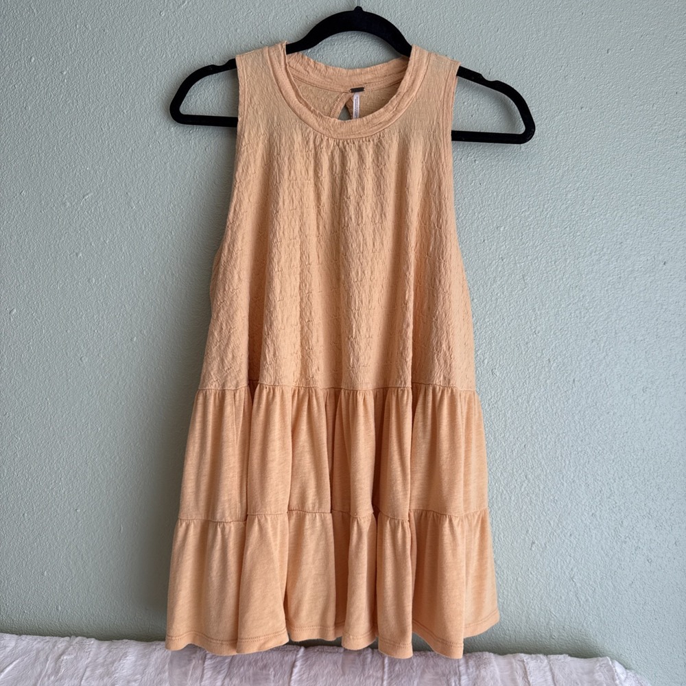 Free People Right on Time Sleeveless Back Tie Prairie Style Apricot Tunic Top S